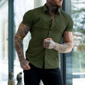 Slim Fit Short Sleeve Shirt Summer Men's Solid Color Casual Tops