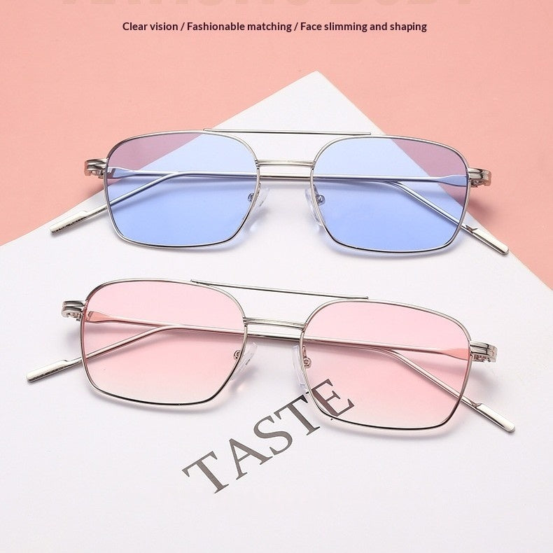 Square Double-bridge Metal Sunglasses