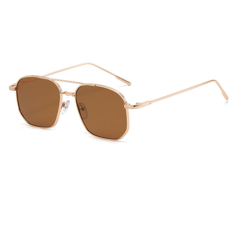 Square Double-bridge Metal Sunglasses