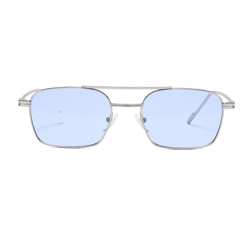 Square Double-bridge Metal Sunglasses