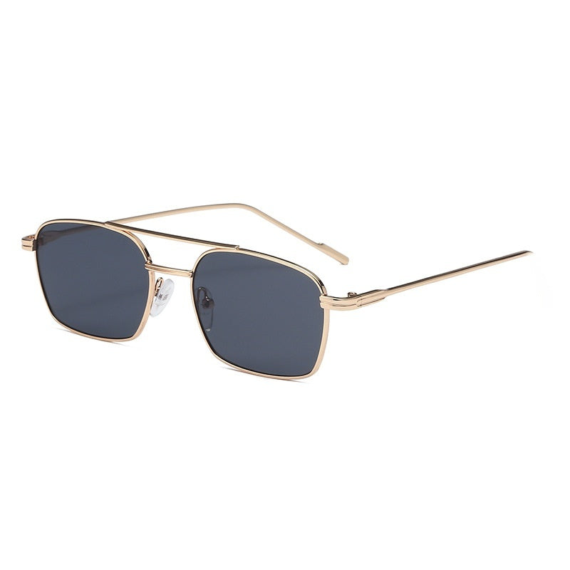 Square Double-bridge Metal Sunglasses