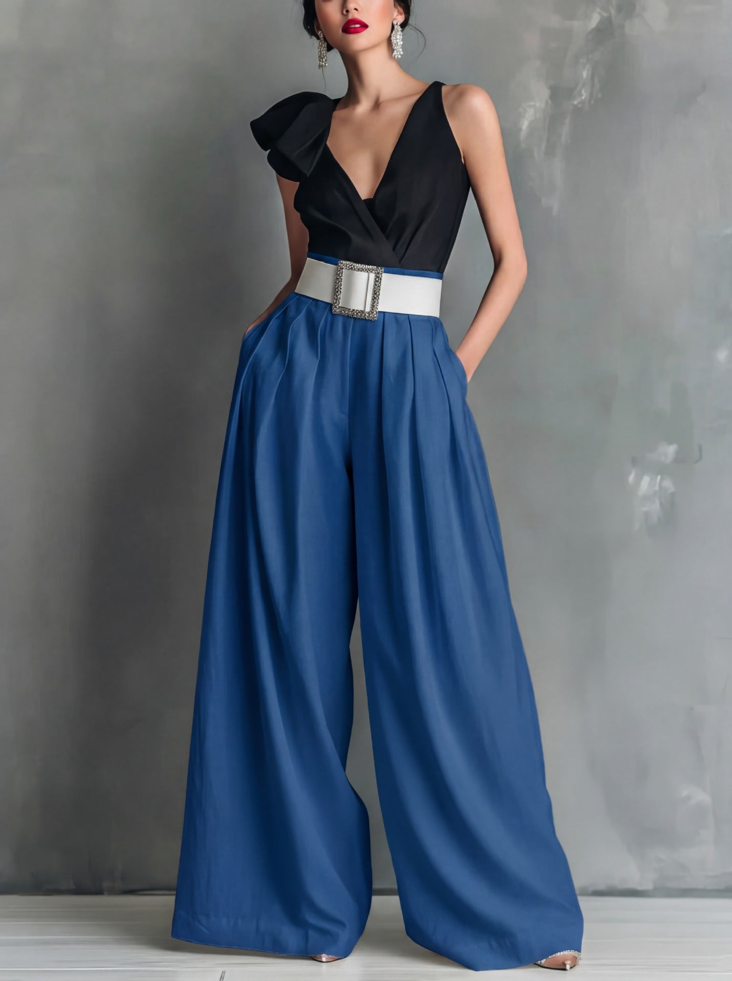 Fashionable Versatile High-waisted Loose-fitting Solid-color Casual Pants