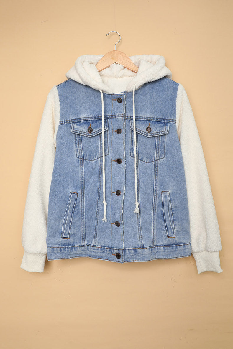 Casual Women's Stitching Loose Hooded Denim Jacket