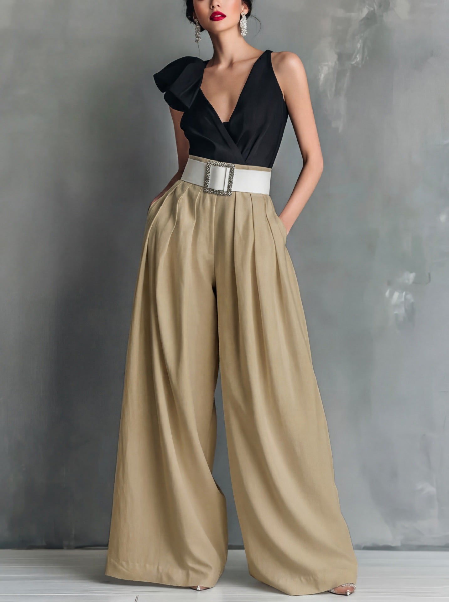 Fashionable Versatile High-waisted Loose-fitting Solid-color Casual Pants