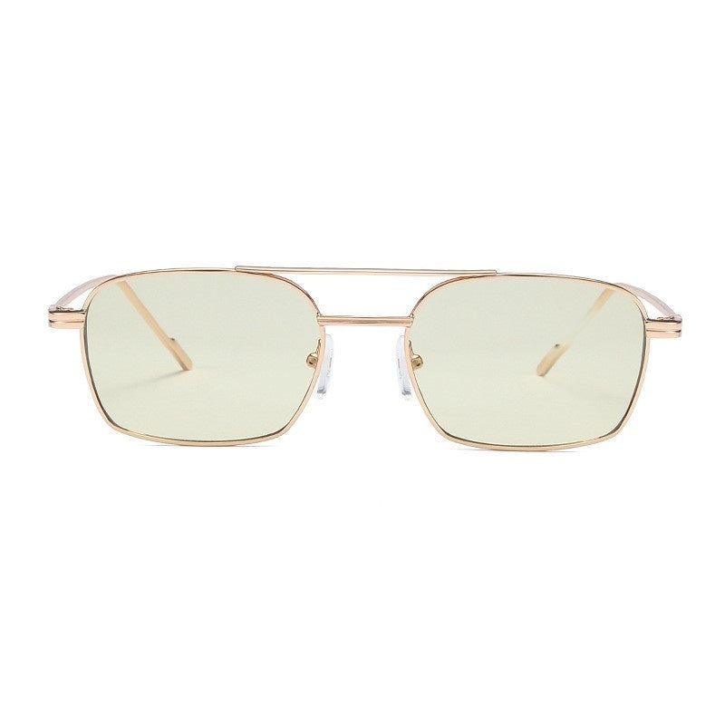 Square Double-bridge Metal Sunglasses