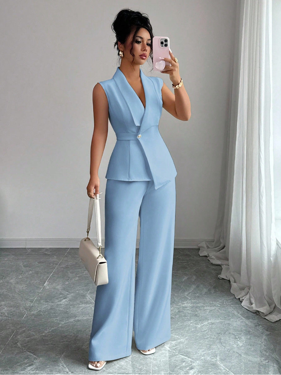 Sleeveless Blazer And Straight-leg Pants Two-piece Set