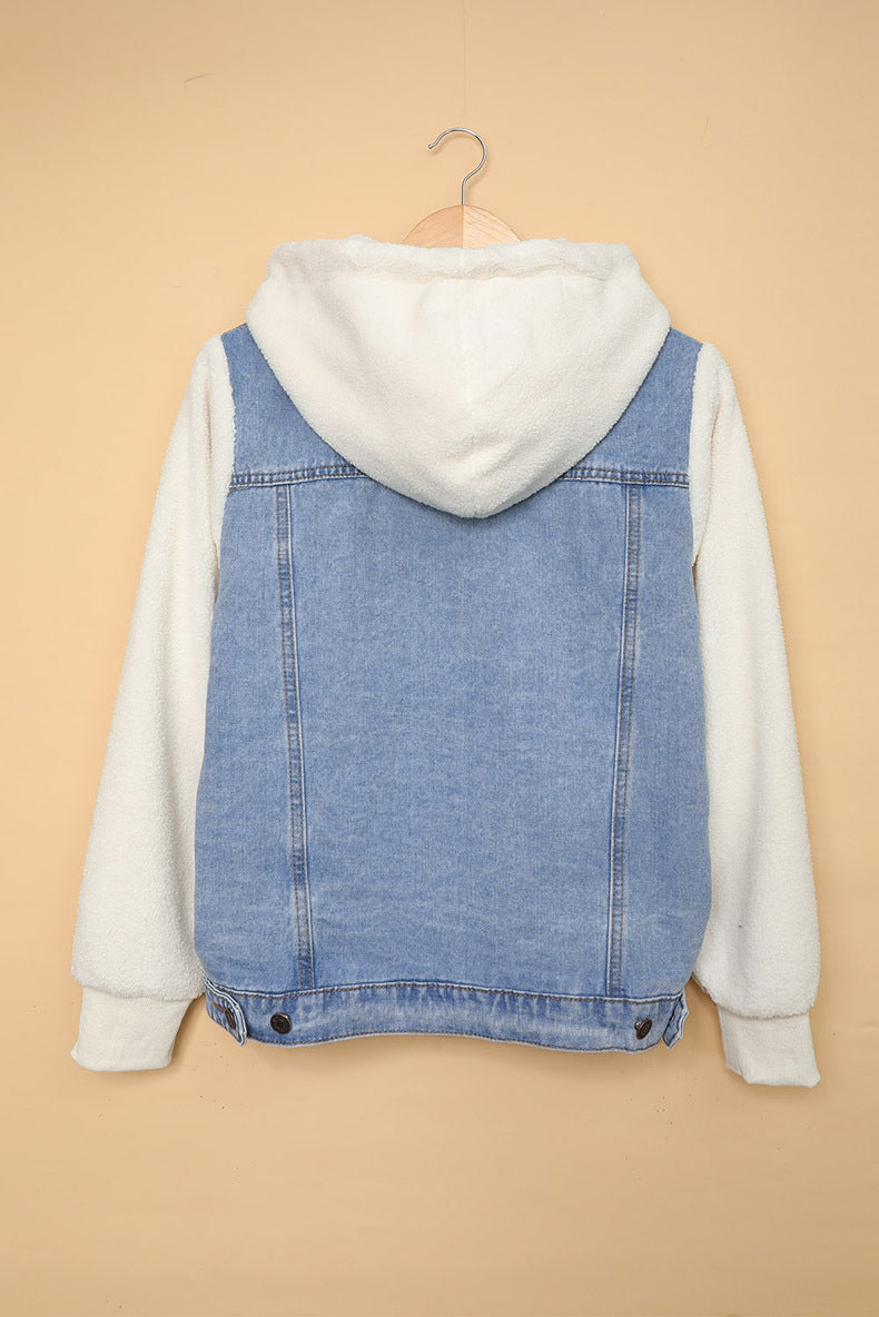 Casual Women's Stitching Loose Hooded Denim Jacket