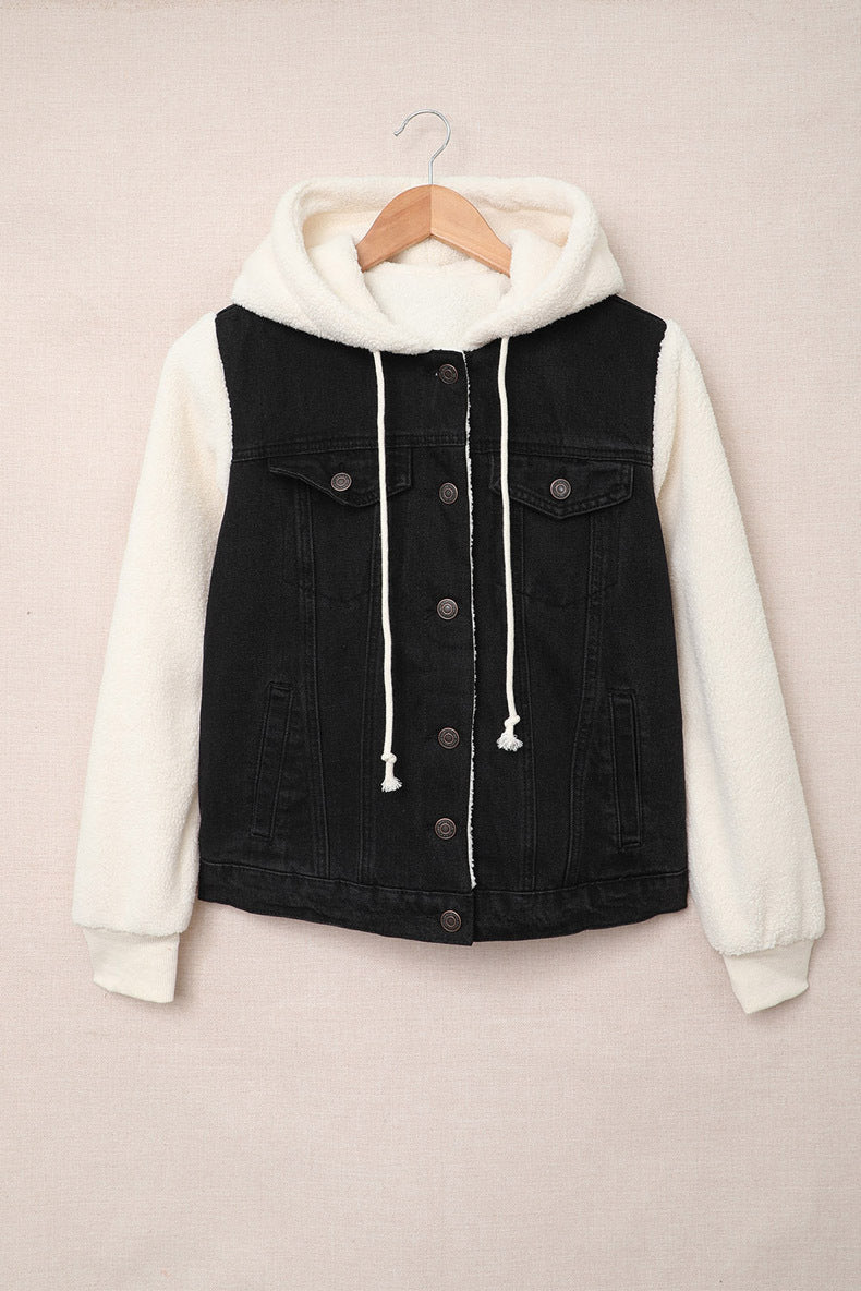 Casual Women's Stitching Loose Hooded Denim Jacket