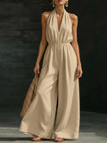V-neck Halter Neck Jumpsuit For Women