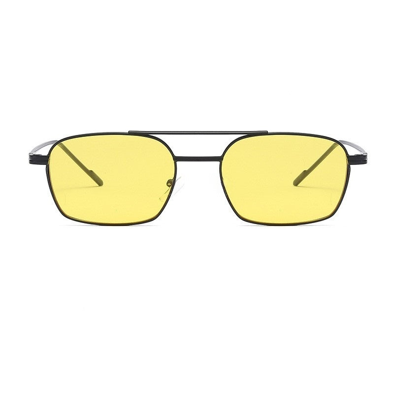 Square Double-bridge Metal Sunglasses