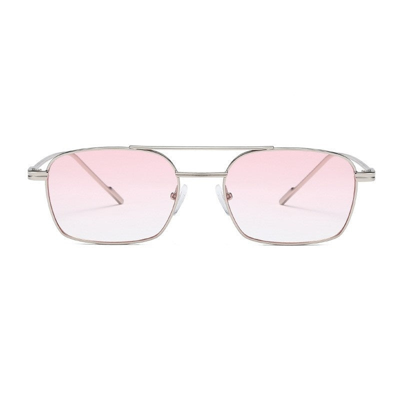 Square Double-bridge Metal Sunglasses