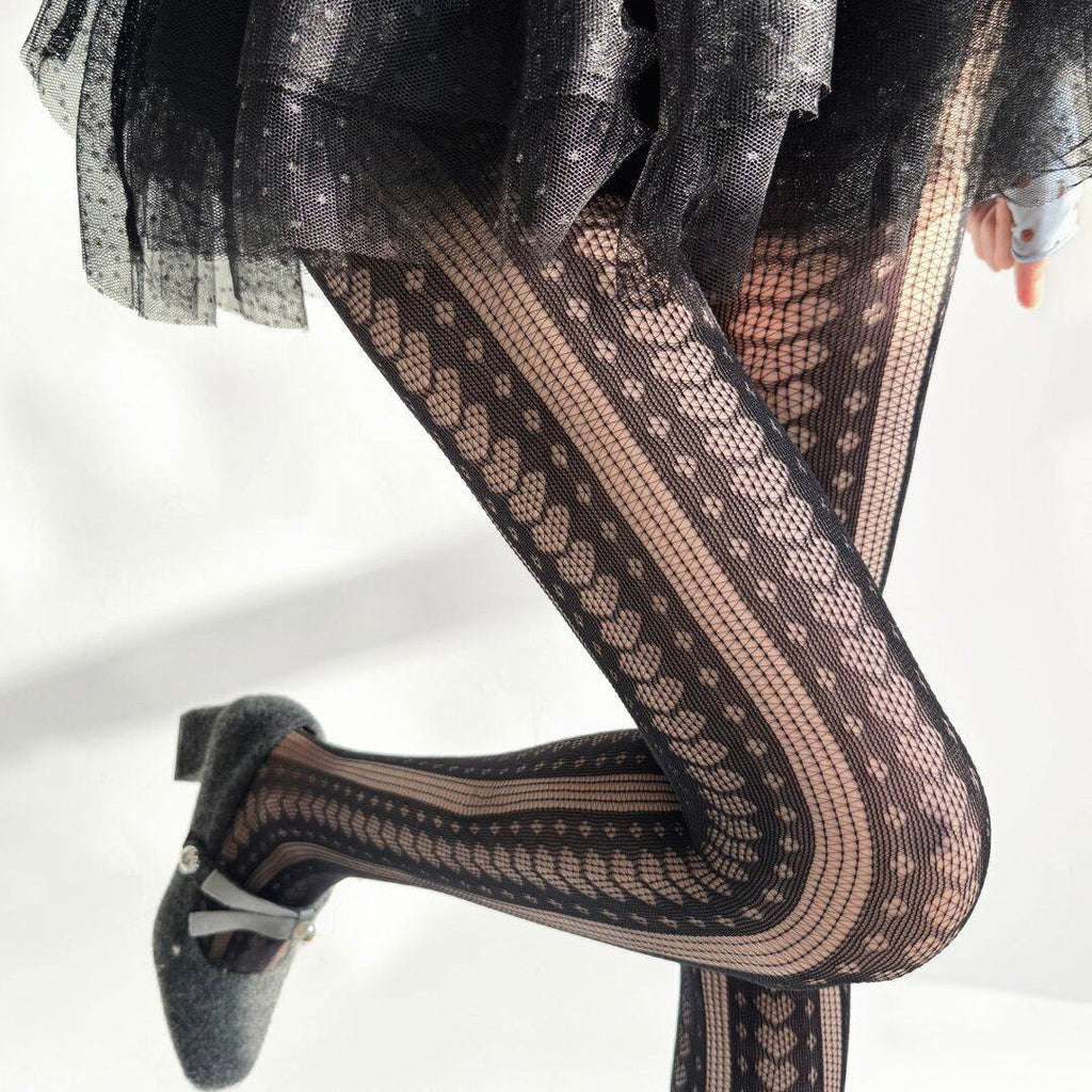Women's Vintage Red JK Stockings, Spring & Autumn Love Heart Fishnet Jacquard Slimming Pantyhose