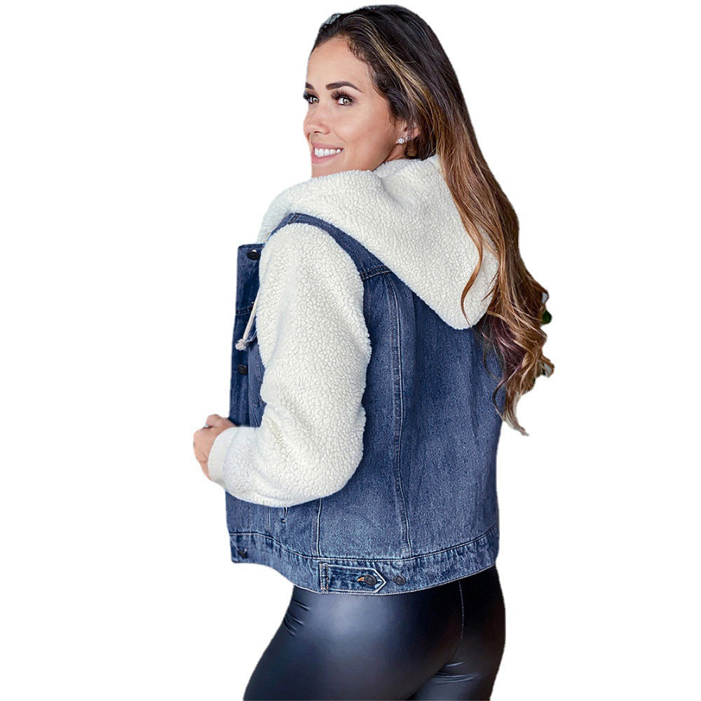 Casual Women's Stitching Loose Hooded Denim Jacket