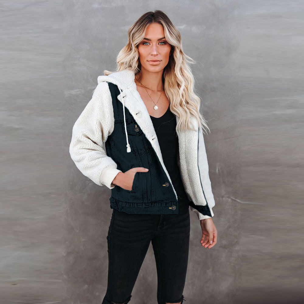Casual Women's Stitching Loose Hooded Denim Jacket